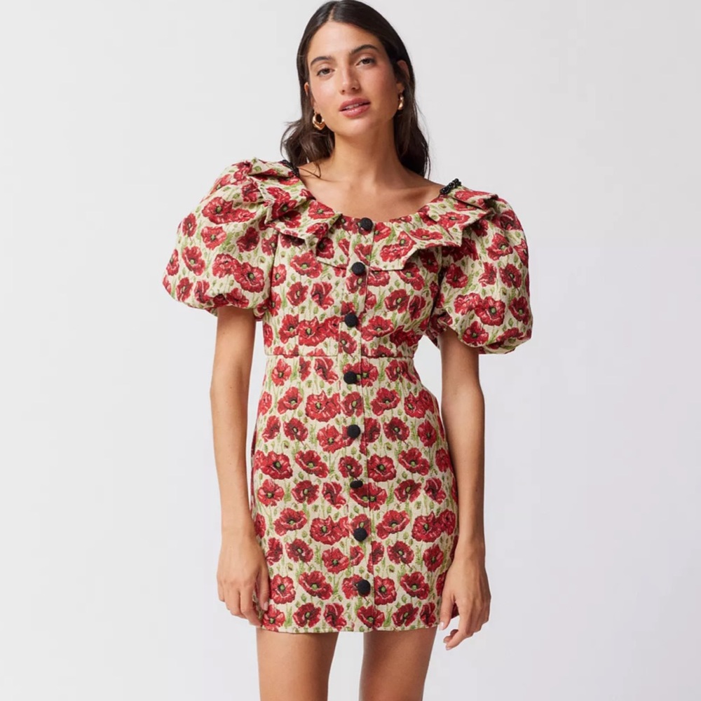 Sister Jane red poppy jacquard dress Sz M